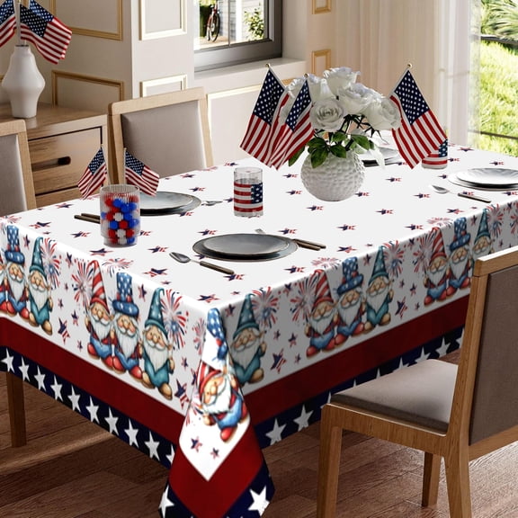 MIZHONA 4th of July Rectangle Tablecloth Patriotic Star Gnome Independence Day Dining Table Cloth Waterproof Kitchen Decoration 60"x84"