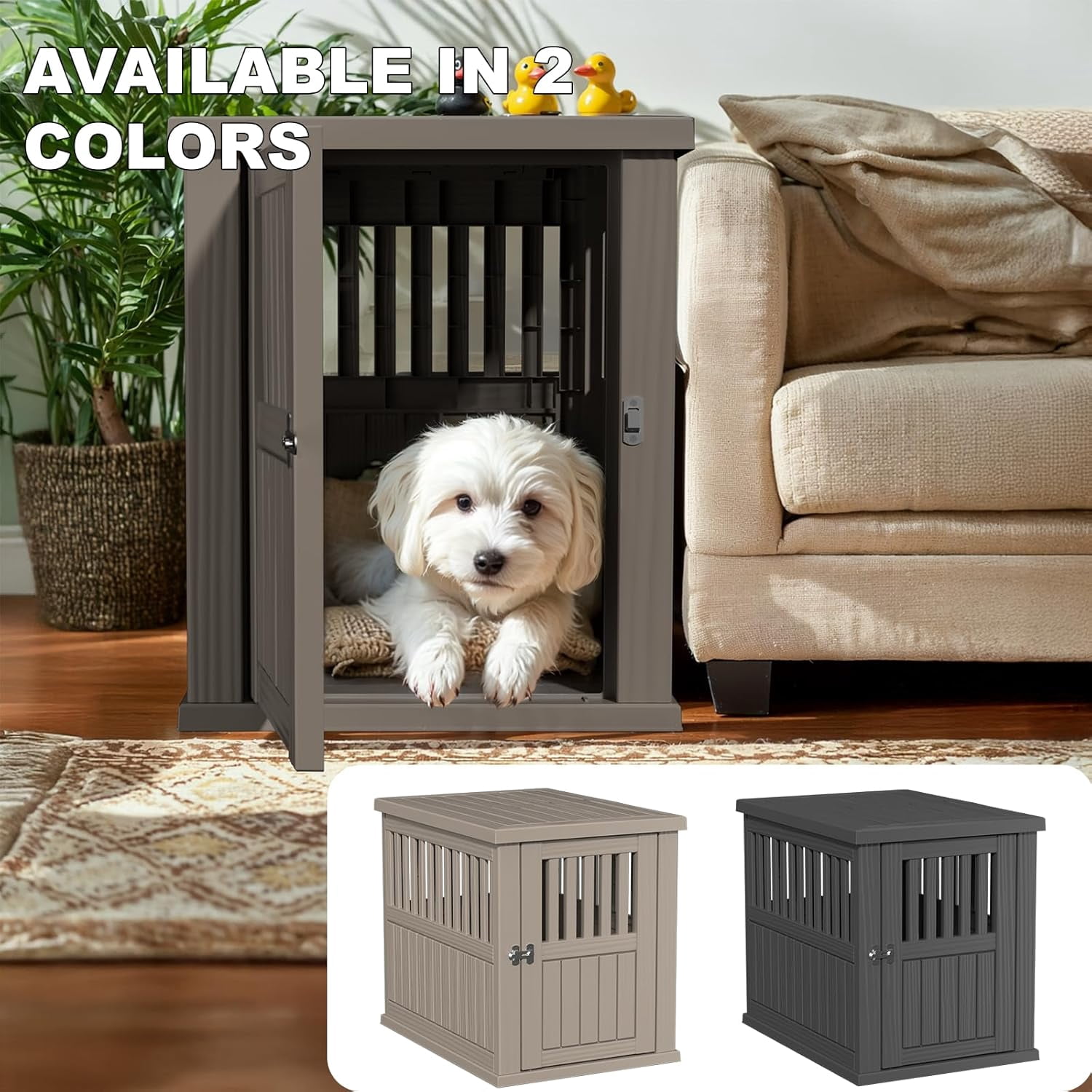 30x21x25in Heavy-Duty Resin Dog Crate for Large Dogs – Weatherproof, Ventilated, Lockable Door Indoor/Outdoor Portable Kennel (Light Coffee)