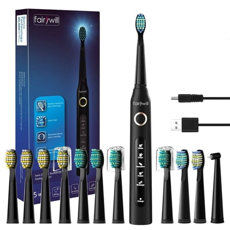 Electric Toothbrush UltraSonic Toothbrush Black Teeth Whiten 5 Cleaning Modes 12 Brush Heads Soft & Hard Heads IPX7 Waterproof with Smart Timer