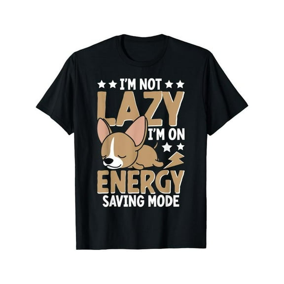 Funny Graphic Tee,Tops Has"I'm Not Lazy I'm On Energy Saving Mode"Text With A Sleeping Puppy Pattern,Round Neck Regular Fit T-shirts, Size(S-5XL)