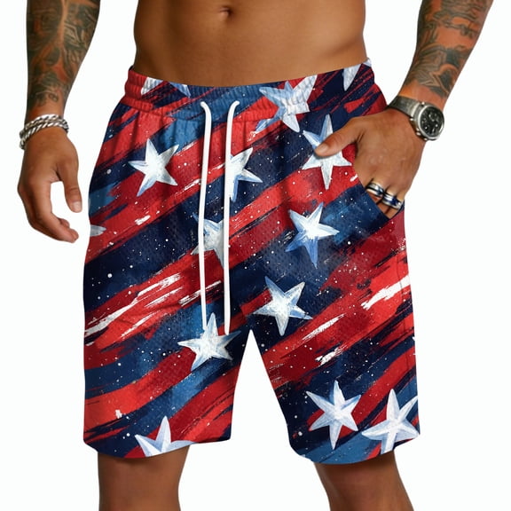 Havenx Men's 250 Years Of American Independence Shorts Drawstring American Flag Design Shorts with Pockets Elastic Waist Short Pant 1776–2026 Patriotic Independence Day Clothing,Blue 2XL