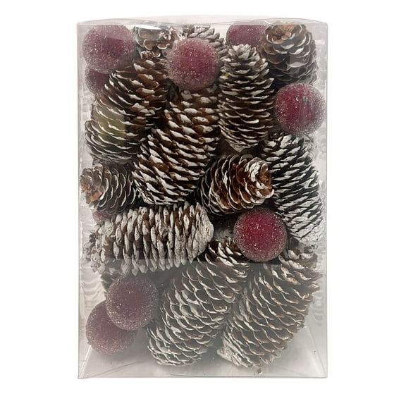 Better Homes & Garden Frosted Brown Pinecones and Red Berries 14 oz Decorative Bowl Filler