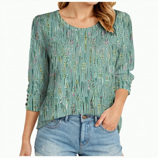 3/4 Length Sleeve Womens Tops Casual Crew Neck Shirts Soft Basic Tees Business Work Blouses
