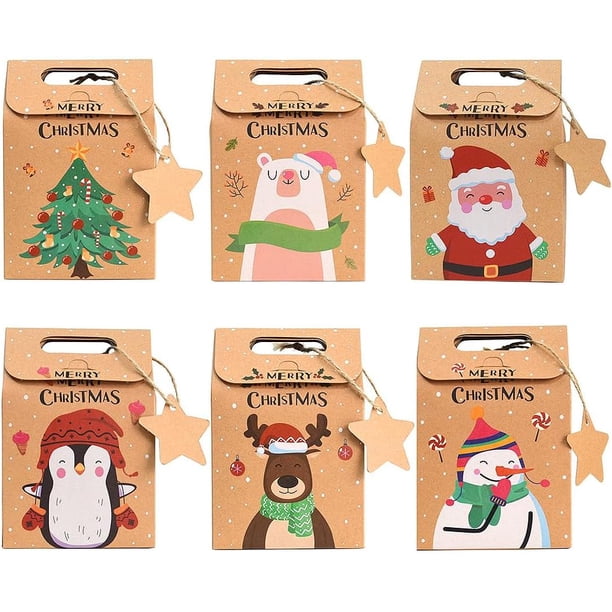 Bolsas de Regalo Navidad Decoración, 24 PCS Caja de Regalo Navideña Reutilizable, Bolsas de Papel Kraft de Dulces, Caja de Galletas de Decoración para Fiestas Navideña (Estrella)