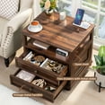 thumbnail image 4 of Farmhouse Nightstand, 2 Drawers Bed Side Table with Charging Station, Modern End Side Table for Bedroom Furniture Living Room Sofa, Brown, 4 of 8