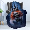 thumbnail image 4 of Queen Soft Flannel Fleece Blanket, Queen of Death Scary Body Art Halloween Evil Face Bizarre Make up Zombie, Cozy Plush for Indoor and Outdoor Use, 70" x 90", Navy Blue Orange Black, by Ambesonne, 4 of 5