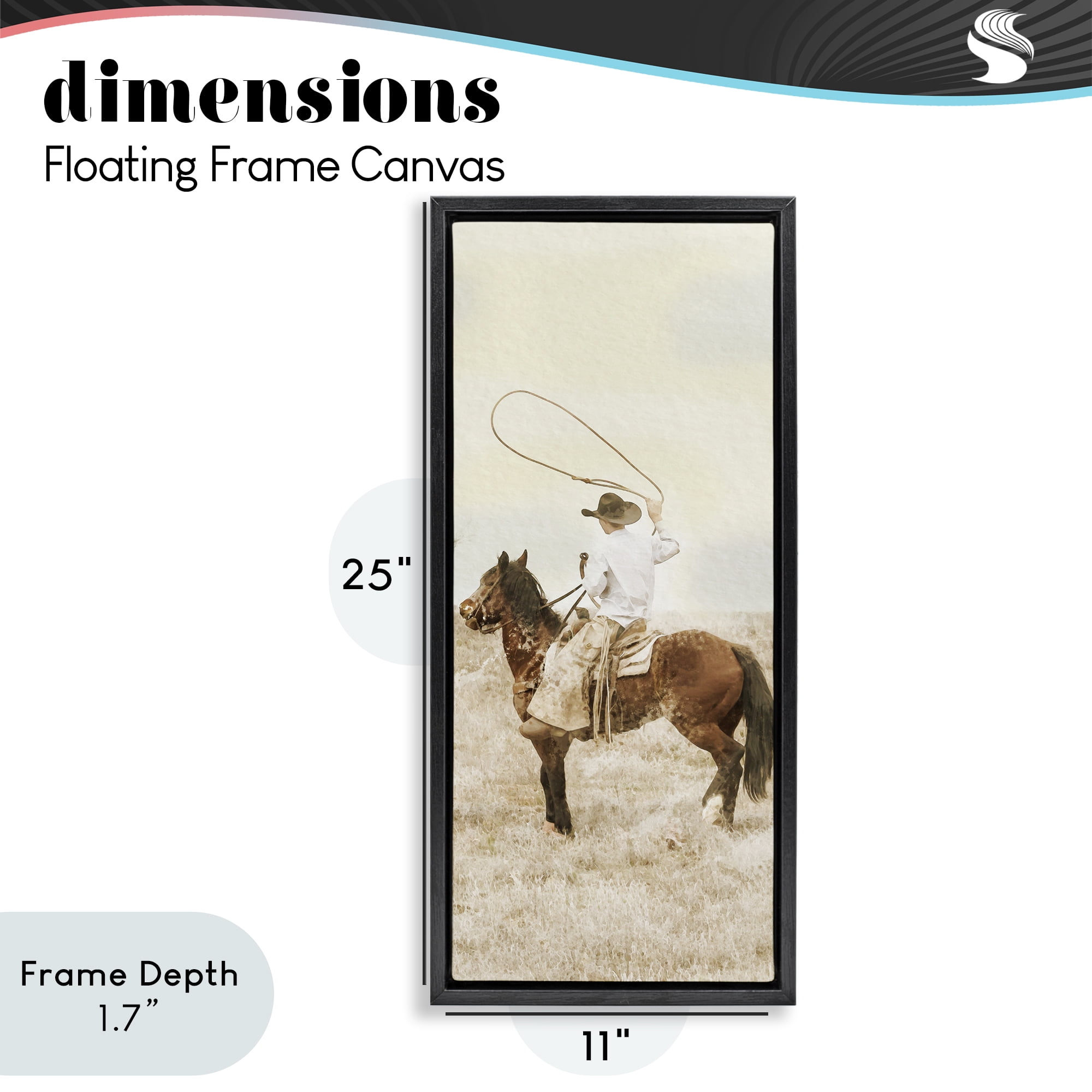 Stupell Industries Wrangling Cowboy Lasso Black Framed Floater Canvas Wall Art, design by Marcus Prime