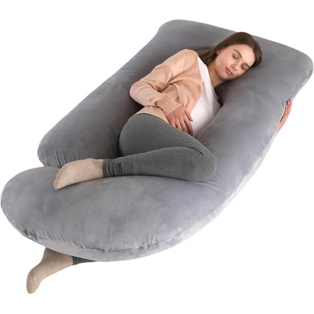 pupikeji Pregnancy Pillow, Full Body Maternity Pillow 57 inch, with Removable Washable Cover - Sleep Support for Legs, Back, Neck, Shoulder, HIPS, Pregnent Women, Velvet Cover(Grey)