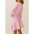 thumbnail image 2 of Bishop Sleeve Flared Knit Dress, Pink, Medium, 2 of 5