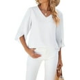 thumbnail image 3 of Women Blouses Dressy Casual 1/2 Sleeve Tops Business Work Chiffon Office V Neck Shirts White M, 3 of 9