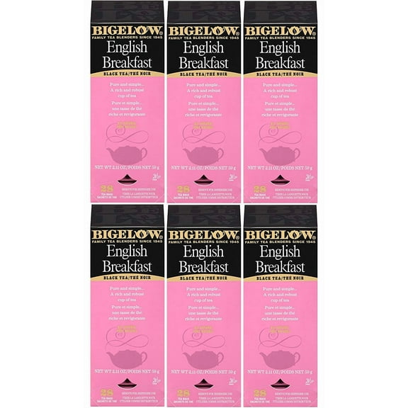 Bigelow English Breakfast Tea 28-Count Boxes (Pack of 6) Full-Caffeine Premium Black Tea Bold Antioxidant-Rich Full-Caffeine Black Tea in Foil-Wrapped Bags