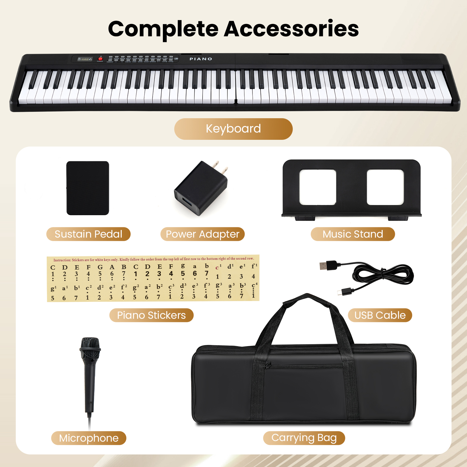 Topbuy 88-Key Piano Keyboard Foldable Full Size Semi Weighted Electronic Keyboard with Split Function