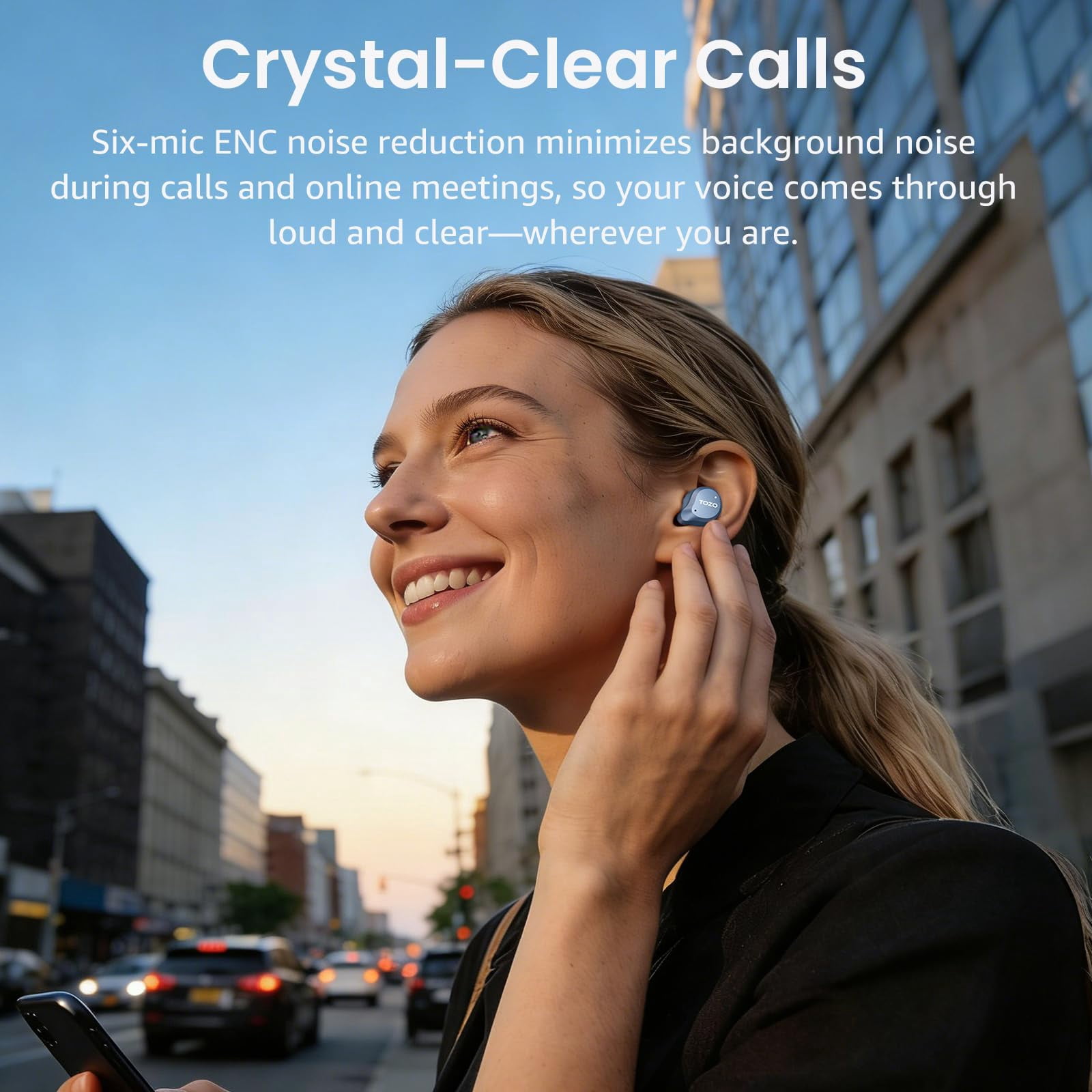 TOZO NC9 Hybrid Active Noise Cancelling Wireless Earbuds, 6 Mics ENC Clear Call, 60H Play, IPX8 Waterproof, Stereo Bass, APP-32EQ, LED Display, Bluetooth Wireless Headphones, Blue