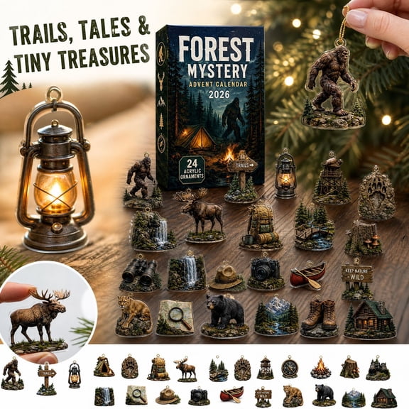 Advent Calendar for Adults Featuring 2026 Calendar Countdown with 24 Acrylic Hanging Charms, Rustic Woodland Decor for Holiday Party and Camping Getaway, Cozy Christmas Decor for