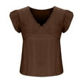 thumbnail image 6 of Women's Solid Color Lace Patchwork Short Sleeved V-Neck Fashionable Top, 6 of 7