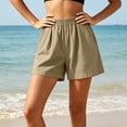 thumbnail image 4 of YanHoo Cotton Linen Shorts for Women Vintage Elastic Waist Loose Short Pants Casual Beach Vacation Shorts with Pockets, 4 of 8