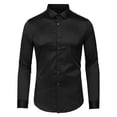 thumbnail image 1 of Camisa de vestir negra para hombre, manga larga sólida, cuello abotonado, camisas ajustadas, extragrande Unique Bargains Camisa, 1 of 6