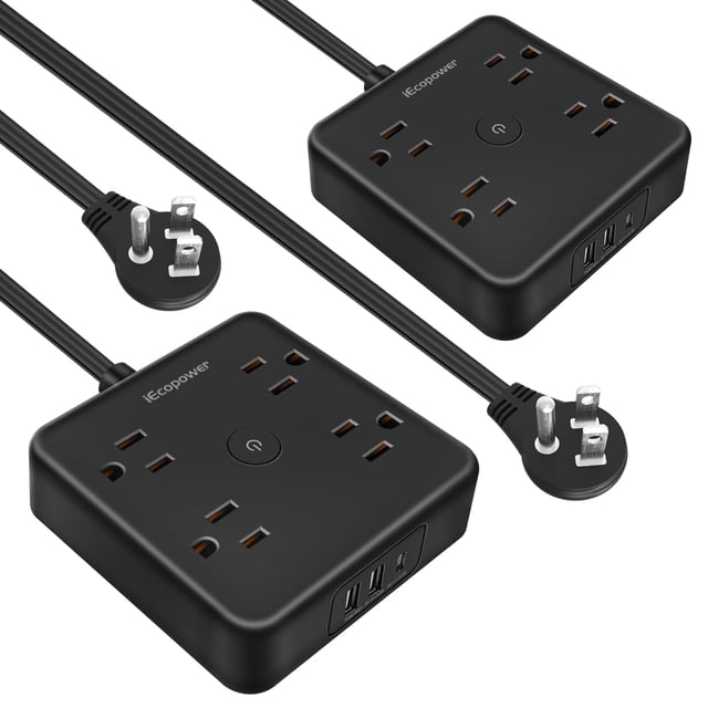 Escritorio Power Strip IECOPOWER 7 en 1, negro, con 4 enchufes, 3 USB