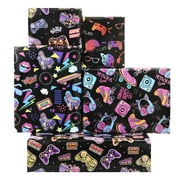 80s 90s Wrapping PriNst Paper for Boy Girl Kids, Graffiti Video Game Electronic Music Birthday Wrapping Paper, 4 Sheets Folded Flat 28x20 inch Gift Paper for 90s 80s Neon Retro Birthday Party