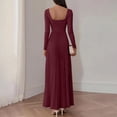 thumbnail image 5 of MYAOYI Womens Long Sleeve A-Line Dress Square Neck Pleated Maxi, 5 of 8