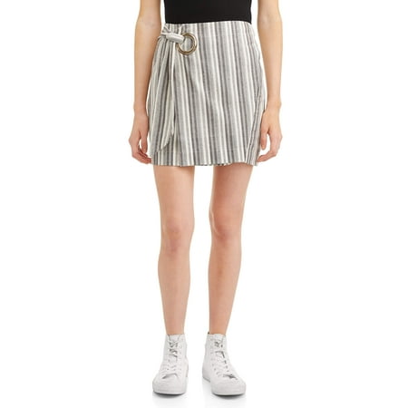 Juniors' Striped Tie Front Wrap Mini Skirt