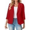 thumbnail image 3 of JWD Women's Slim Fit 3/4 Sleeve Notched Lapel Blazer - One Button Business Office Jacket with Pockets Red 8, 3 of 6