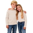 thumbnail image 4 of JYnXIANTI Little Girls Boys Long Sleeve Shirts Lightweight Round Neck Striped T Shirts Teens Loose Soft Tops Unisex Casual Clothes, 4 of 7