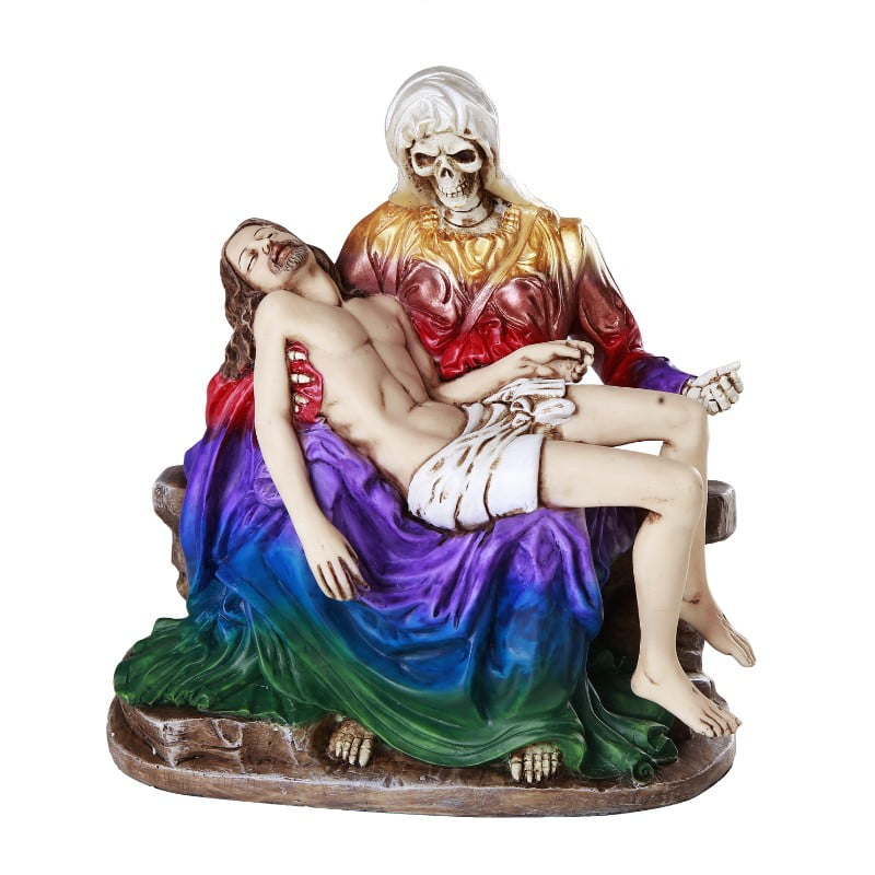 Ebros Day of The Dead Santa Muerte Piadosa in Rainbow Robe Statue La Pieta Sculpture The Compassion of The Most Holy Death Figurine 