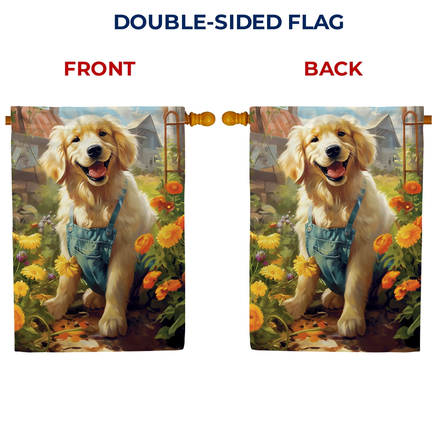 America Forever Spring Summer Golden Retriever Dog House Flag 28 x 40 inch Double Sided Golden Retriever Puppy Floral Spring House Flag for Outdoor Dog Flag Yard Decoration