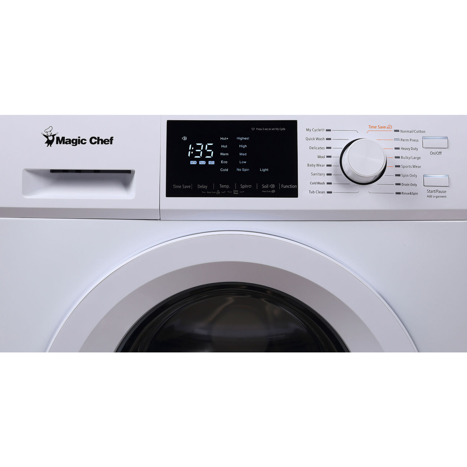 Magic Chef Brand 24 in. 2.7 Cu. ft. Front Load Washer in White MCSFLW27W, 23.4 in L x 33.5 in H x 23.4 in D, 160.9 lbs. - image 2 of 8