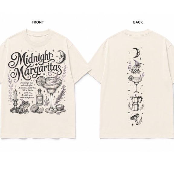 Midnight Margaritas Shirt, Witchy Cocktail Graphic Tee, Halloween Frog Witch Hat T-Shirt, Vintage Spooky Bar Cart Drink Lover Gift