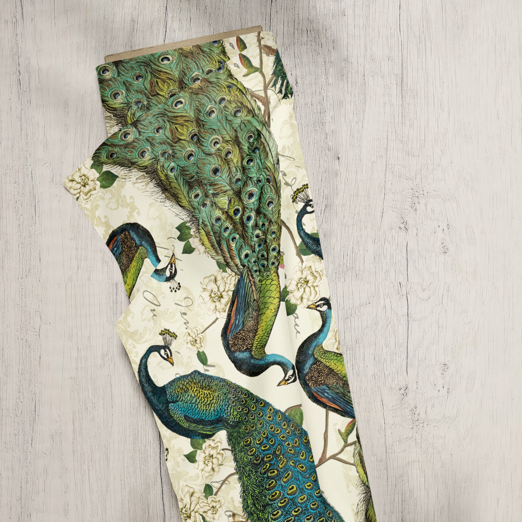 David Textiles, Inc. 44' 100% Cotton Peacock Arbor Sewing & Craft Fabric 8 yd By the Bolt, Green and Beige