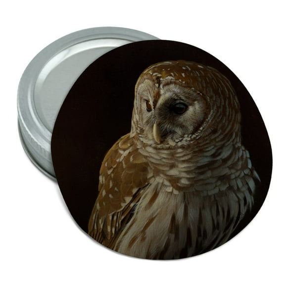 Barred Owl on Tree Branch Round Rubber Non-Slip Jar Gripper Lid Opener