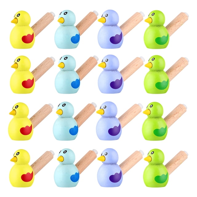 15 silbatos de madera con forma de pájaro de dibujos animados para niños (color aleatorio)