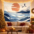 thumbnail image 3 of Crane Above Coastal Waves with Orange Sun and Mountains, Peaceful Minimalist for Nature Lovers, Seaside Decor, Housewarming Gift, Tapestry Wall Hanging for Bedroom and Studio, 3 of 7