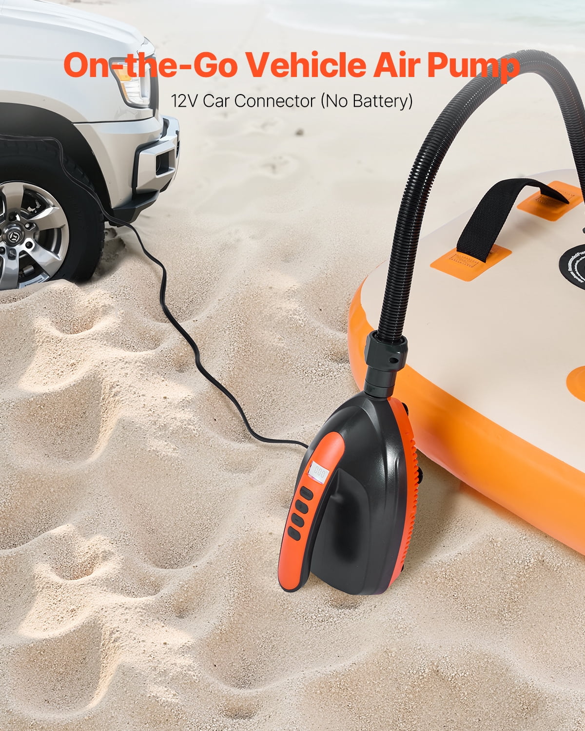 VEVOR Paddle Board Pump, 20PSI High Pressure Electric SUP Air Pump, 70 L/Min Inflating Speed SUP Inflator with Auto-Off and 12V DC Car Connector, Ideal for Inflatable Paddle Board, Tent and Mattress