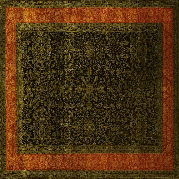 Ahgly Company Machine Washable Indoor Square Persian Yellow Traditional Area Rugs, 4' Square