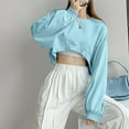 thumbnail image 2 of Vedolay Tops Womens Tops Long Sleeve Loose Pullover Casual Ladies Solid Striped Crewneck Sweatshirts,Sky Blue XXL, 2 of 5