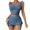 thumbnail image 2 of Lovskoo 2024 Small Flying Sleeves Suspender Pajamas Women's Strip Suspender Shorts European And American Style Border Blue-S, 2 of 8