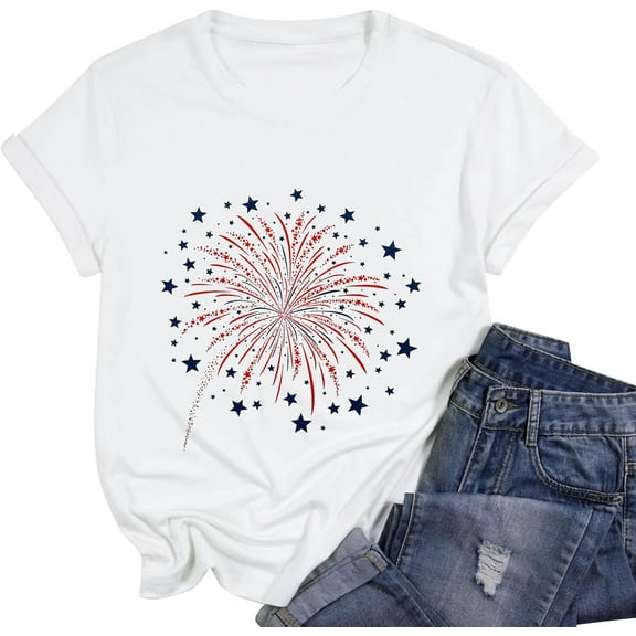 100% pure cotton women's short-sleeved shirt4th of July Shirts for Women Loves Jesus and America Too Shirt Patriotic Shirts Red White and Blue Tshirts