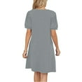 thumbnail image 6 of V-Neck Summer Casual Sundress for Women- Puff Short Sleeve Swing Beach Dress with Pockets, 6 of 6