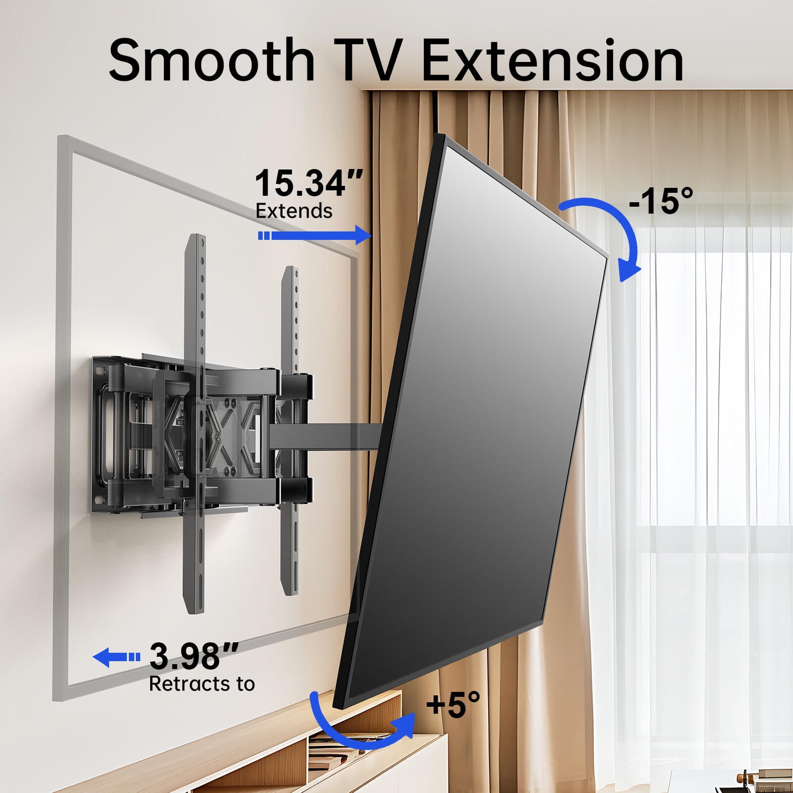 MountFTV Full Motion Articulating TV Wall Mount Swivel Tilting for 26-70inch, Holds up to 99lbs, Max 400x400mm
