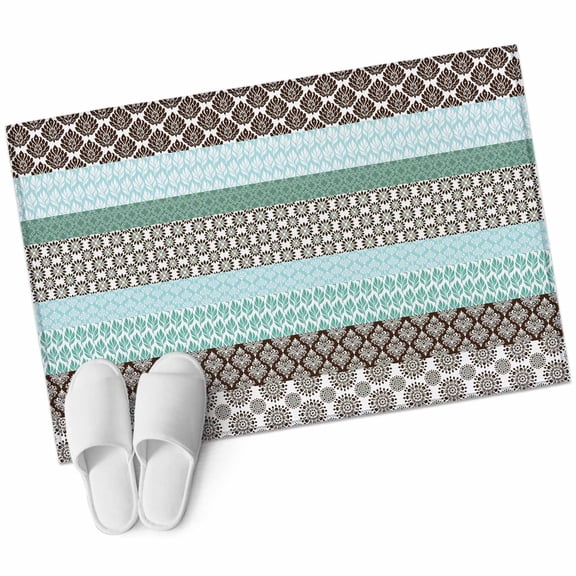 2x3 Washable Area Rugs,Bohemian Teal Geometric Stripes Non-Slip Soft Rug Indoor Carpet,Floor Rugs for Living Room Bedroom