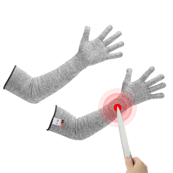 Uxcell Cut Resistant Sleeves with Glove, Arm Protection Sleeve HPPE Gardening Sleeves for Work Kitchen, Welding, Farming Gray 24 Inch