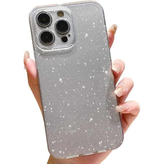 Compatible with iPhone 13 Pro Case Cute Glitter Slim Bumper, Sparkly Silicone Shockproof Protective Phone Case for Women Girls (Silver)