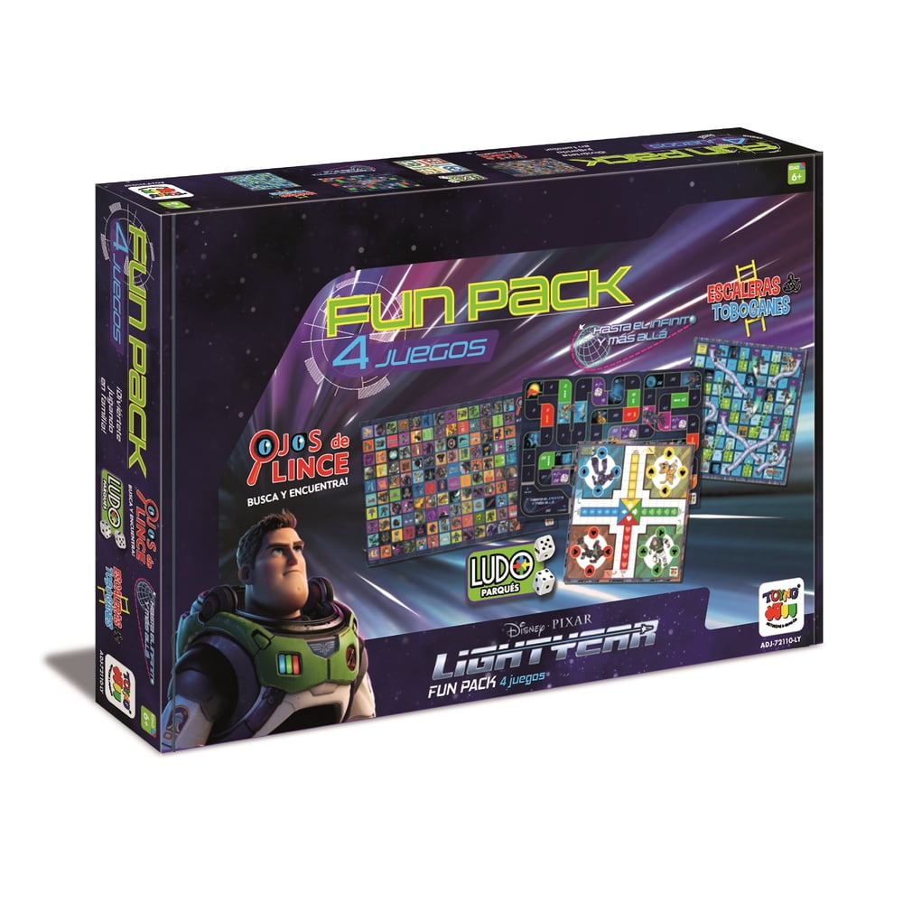 Fun Pack 4 En 1 : Ludo + Escalera Y Toboganes + Ojos De Lince + Juego Hasta El Infinito Y Más Allá