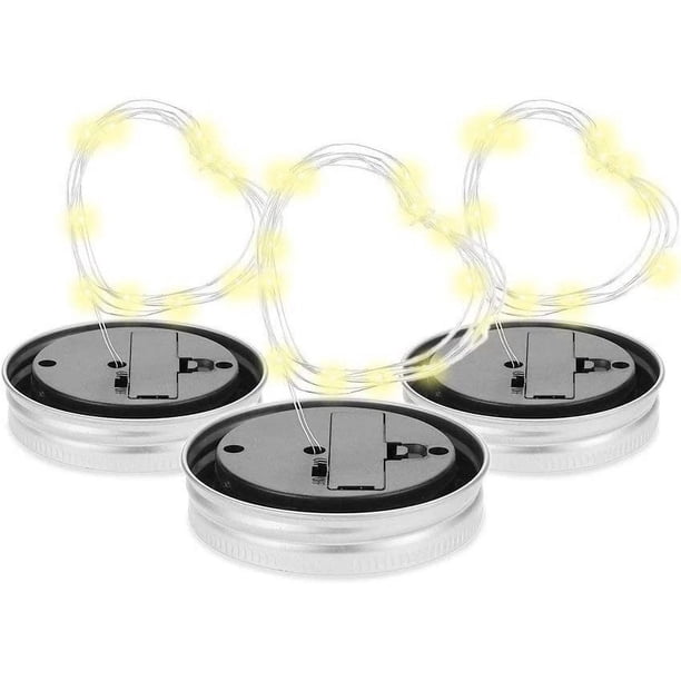 Juego de 3 luces solares de cadena para tapas de tarros de cristal, impermeables, 2 m, 20 LED, iluminación ambiental decorativa para tarros, botellas, hogar, mesa, Navidad, bodas y fiestas (blanco cál