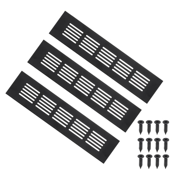 Uxcell 9"x2" Rectangle Air Vent Cover 3pcs Door Grille Ventilation Cover Louvered with Screws for Cabinet Black