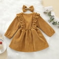 thumbnail image 5 of Mercatoo Toddler Baby Kids Girls Solid Color Long-Sleeved Ruffle 𝐁otton Dress Princess Dress With Hairband Set Girls Dresses, 5 of 9