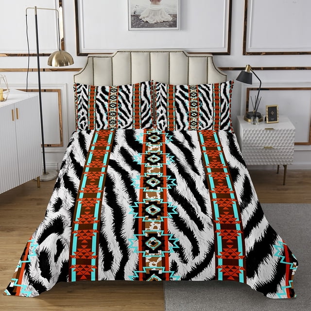 Erosebridal Geometry Rectangle Coverlet Set Twin, Tribal Aztec Bedding Set, Zebra Print Animal Bed Set, Lightweight Bedroom Decorative, 2pcs